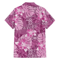 Hawaii Family Matching Tank Maxi Dress and Hawaiian Shirt Magenta Polynesian Monstera Patterns - Polynesian Pride