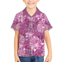 Hawaii Kid Hawaiian Shirt Magenta Polynesian Monstera Patterns DT05 Kid Magenta - Polynesian Pride