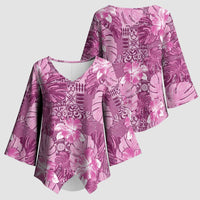 Hawaii Kimono Sleeve Blouse Magenta Polynesian Monstera Patterns - Polynesian Pride
