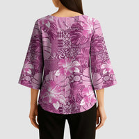 Hawaii Kimono Sleeve Blouse Magenta Polynesian Monstera Patterns - Polynesian Pride