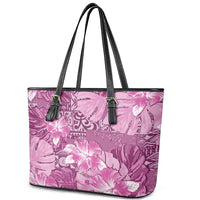 Hawaii Leather Tote Bag Magenta Polynesian Monstera Patterns - Polynesian Pride