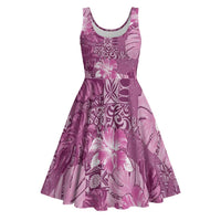 Hawaii Midi Dress Magenta Polynesian Monstera Patterns - Polynesian Pride