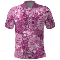 Hawaii Polo Shirt Magenta Polynesian Monstera Patterns - Polynesian Pride