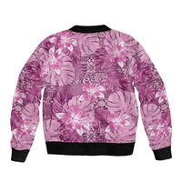 Hawaii Sleeve Zip Bomber Jacket Magenta Polynesian Monstera Patterns - Polynesian Pride
