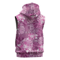 Hawaii Sleeveless Zip Hoodie Magenta Polynesian Monstera Patterns - Polynesian Pride