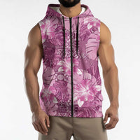 Hawaii Sleeveless Zip Hoodie Magenta Polynesian Monstera Patterns DT05 - Polynesian Pride