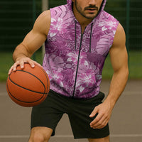 Hawaii Sleeveless Zip Hoodie Magenta Polynesian Monstera Patterns DT05 - Polynesian Pride