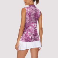 Hawaii Women Sleeveless Polo Shirt Magenta Polynesian Monstera Patterns DT05 - Polynesian Pride