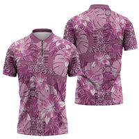 Hawaii Zipper Polo Shirt Magenta Polynesian Monstera Patterns DT05 - Polynesian Pride