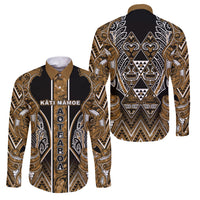 Aotearoa Kati Mamoe Family Matching Tank Maxi Dress and Hawaiian Shirt Maori Brown Tribal Paua Shell Pattern DT05 Dad's Shirt - Long Sleeve Brown - Polynesian Pride