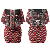 Aotearoa Ngapuhi Couples Matching Off Shoulder Short Dress and Long Sleeve Button Shirt Maori Red Tribal Paua Shell Pattern DT05 - Polynesian Pride