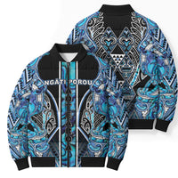 Aotearoa Ngati Porou Bomber Puffer Jacket Maori Light Blue Tribal Paua Shell Pattern DT05 - Polynesian Pride
