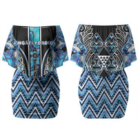 Aotearoa Ngati Porou Couples Matching Off Shoulder Short Dress and Long Sleeve Button Shirt Maori Light Blue Tribal Paua Shell Pattern DT05 - Polynesian Pride