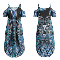 Aotearoa Ngati Porou Couples Matching Summer Maxi Dress and Long Sleeve Button Shirt Maori Light Blue Tribal Paua Shell Pattern DT05 - Polynesian Pride
