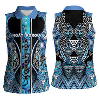 Aotearoa Ngati Porou Women Sleeveless Polo Shirt Maori Light Blue Tribal Paua Shell Pattern DT05 - Polynesian Pride