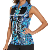 Aotearoa Ngati Porou Women Sleeveless Polo Shirt Maori Light Blue Tribal Paua Shell Pattern DT05 - Polynesian Pride