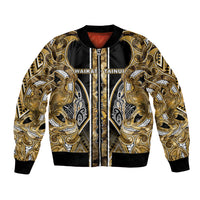 Aotearoa Waikato Tainui Bomber Jacket Maori Light Gold Tribal Paua Shell Pattern DT05 Unisex Yellow - Polynesian Pride