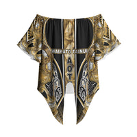 Aotearoa Waikato Tainui Off Shoulder Wrap Waist Top Maori Light Gold Tribal Paua Shell Pattern DT05 - Polynesian Pride