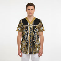 Aotearoa Waikato Tainui Scrub Top Maori Light Gold Tribal Paua Shell Pattern DT05 - Polynesian Pride