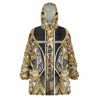 Aotearoa Waikato Tainui Wearable Blanket Hoodie Maori Light Gold Tribal Paua Shell Pattern DT05 One Size Yellow - Polynesian Pride