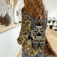 Aotearoa Waikato Tainui Women Casual Shirt Maori Light Gold Tribal Paua Shell Pattern DT05 - Polynesian Pride