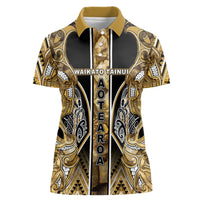 Aotearoa Waikato Tainui Women Polo Shirt Maori Light Gold Tribal Paua Shell Pattern DT05 Female Yellow - Polynesian Pride