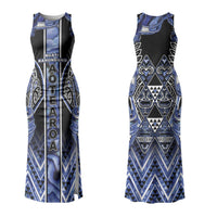 Aotearoa Ngati Kahungunu Couples Matching Tank Maxi Dress and Long Sleeve Button Shirt Maori Tribal Blue Paua Shell Pattern DT05 - Polynesian Pride