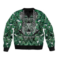 Aotearoa Ngai Tahu Bomber Jacket Maori Tribal Dark Green Paua Shell Pattern DT05 - Polynesian Pride