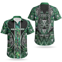 Aotearoa Ngai Tahu Couples Matching Long Sleeve Bodycon Dress and Hawaiian Shirt Maori Tribal Dark Green Paua Shell Pattern DT05 - Polynesian Pride