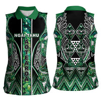 Aotearoa Ngai Tahu Women Sleeveless Polo Shirt Maori Tribal Dark Green Paua Shell Pattern DT05 - Polynesian Pride