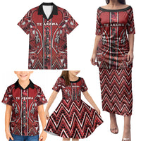 Aotearoa Te Arawa Family Matching Puletasi and Hawaiian Shirt Maori Tribal Dark Red Paua Shell Pattern DT05 - Polynesian Pride
