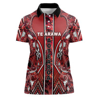 Aotearoa Te Arawa Women Polo Shirt Maori Tribal Dark Red Paua Shell Pattern DT05 Female Red - Polynesian Pride