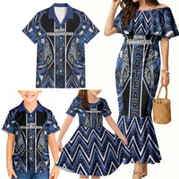 Aotearoa Tuwharetoa Family Matching Mermaid Dress and Hawaiian Shirt Maori Tribal Navy Paua Shell Pattern DT05 - Polynesian Pride