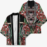 Aotearoa Ngai Tuhoe Kimono Maori Tribal Red And Green Paua Shell Pattern DT05 - Polynesian Pride