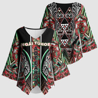 Aotearoa Ngai Tuhoe Kimono Sleeve Blouse Maori Tribal Red And Green Paua Shell Pattern DT05 - Polynesian Pride