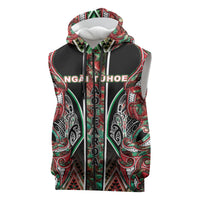 Aotearoa Ngai Tuhoe Sleeveless Zip Hoodie Maori Tribal Red And Green Paua Shell Pattern DT05 Red - Polynesian Pride