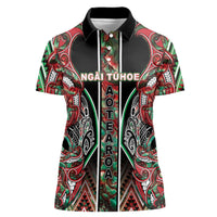 Aotearoa Ngai Tuhoe Women Polo Shirt Maori Tribal Red And Green Paua Shell Pattern DT05 Female Red - Polynesian Pride