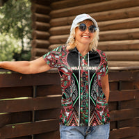 Aotearoa Ngai Tuhoe Women Polo Shirt Maori Tribal Red And Green Paua Shell Pattern DT05 - Polynesian Pride