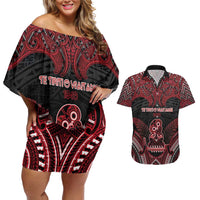 Personalised New Zealand Waitangi Day Couples Matching Off Shoulder Short Dress and Hawaiian Shirt Te Tiriti O Waitangi 1840 - Polynesian Pride