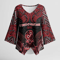 Personalised New Zealand Waitangi Day Kimono Sleeve Blouse Te Tiriti O Waitangi 1840 DT05 Female Black - Polynesian Pride