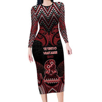 Personalised New Zealand Waitangi Day Long Sleeve Bodycon Dress Te Tiriti O Waitangi 1840 - Polynesian Pride