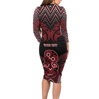 Personalised New Zealand Waitangi Day Long Sleeve Bodycon Dress Te Tiriti O Waitangi 1840 - Polynesian Pride