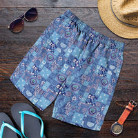 Federated States of Micronesia Merry Christmas Shorts for Men Pacific Patchwork Xmas Vibes LT9 Blue - Polynesian Pride