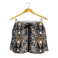 Fiji Brown Masi Pattern Shorts for Women Fijian Tapa LT01 - Polynesian Pride