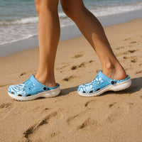 Fiji Clogs Shoes Fijian Tapa Pattern Blue - Polynesian Pride