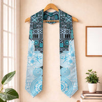 Fiji Graduation Stole Masi Tapa Pattern Blue LT05 One Size Blue - Polynesian Pride