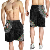 Fiji Hibiscus Shorts for Men Tapa Masi Motifs with Tropical Plants LT03 - Polynesian Pride