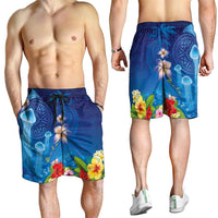 Fiji Jellyfish Shorts for Men Tapa Patterns and Hibiscus Sea Vibe LT03 - Polynesian Pride