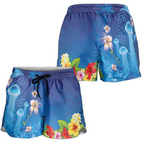 Fiji Jellyfish Shorts for Women Tapa Patterns and Hibiscus Sea Vibe LT03 - Polynesian Pride