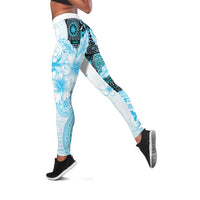 Fiji Leggings Masi Tapa Pattern Blue - Polynesian Pride